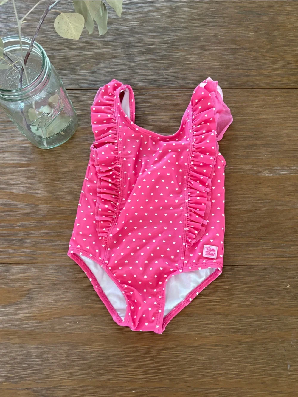 Ruffle Butts Pink and White Heart Swimsuit